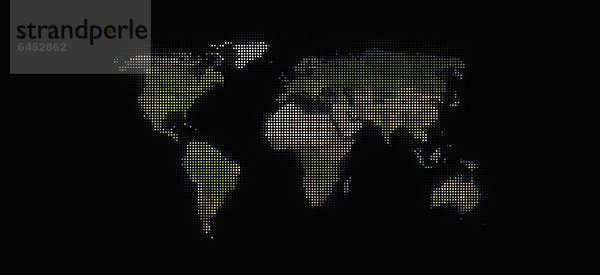 Weltkarte in Punkten vor schwarzem Hintergrund