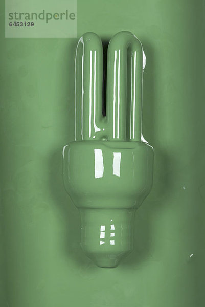 Eine energieeffiziente  grün lackierte Glühbirne