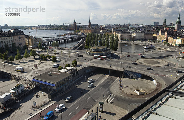 hoch  oben  Stockholm  Hauptstadt  Ansicht  Flachwinkelansicht  Winkel  Straßenverkehr