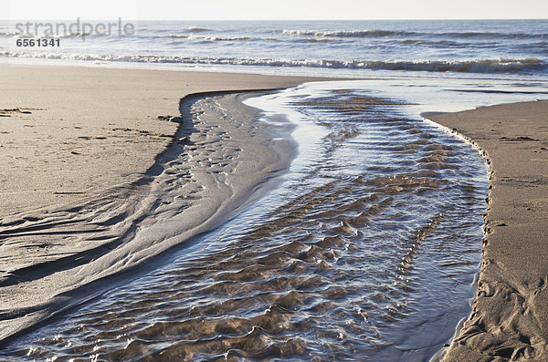 Belgien  Blick auf den Meerwasserfluss am Strand