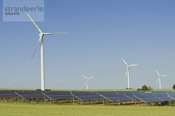 Germany  Saxony  View of wind turbine with solar panel