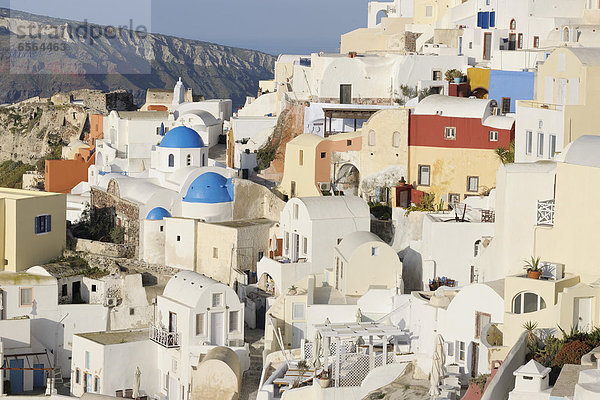 Greece  View of classical whitewashed church in Oia village