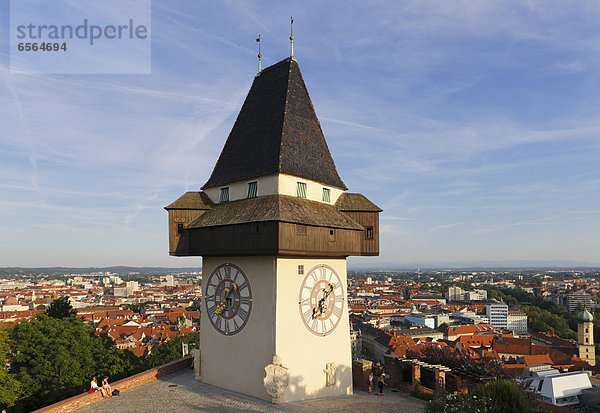 Austria  Styria  Graz  View of clock tower on Schlossberg hill