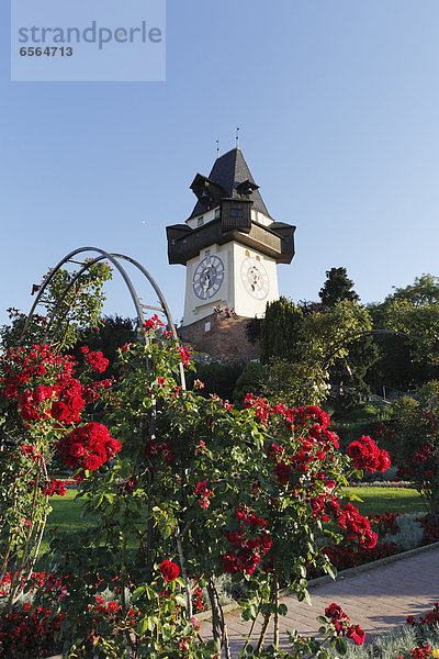 Austria  Styria  Graz  View of clock tower on Schlossberg hill
