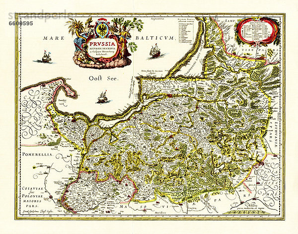 Historische Karte von Preußen  erstellt 1576 in Elbing von Caspar Henneberg von Erlich (* 1529  ? 1600)  später von anderen Kartografen weiterbenutzt  u.a. de:Blaeu.