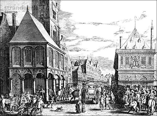 Historische Zeichnung  Straßenszene in Antwerpen  Belgien  Europa  im 17. Jahrhundert
