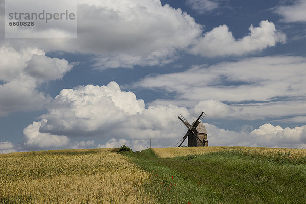 Landschaft mit Windmühle bei Klettbach  Thüringen  Deutschland  Europa