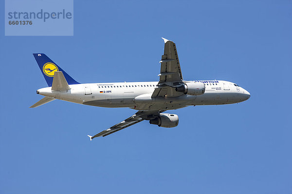 Lufthansa Airbus A320-200  nach dem Start vom Flughafen Düsseldorf  Nordrhein-Westfalen  Deutschland  Europa