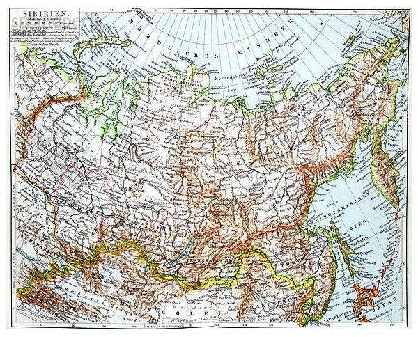 Karte von Sibirien  historische Illustration  Meyers Konversationslexikon  1897