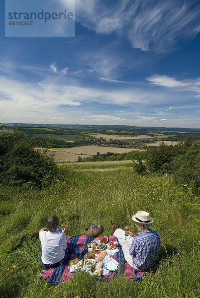 Erhöhte Ansicht  Aufsicht  Picknick  Wiese  South Downs