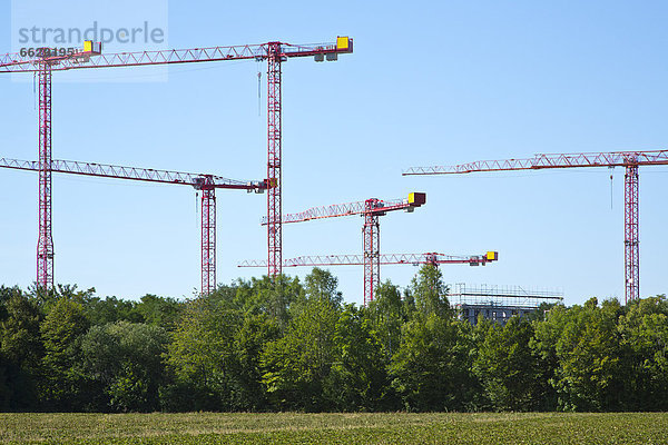 Kräne auf einer Baustelle an einem Feld