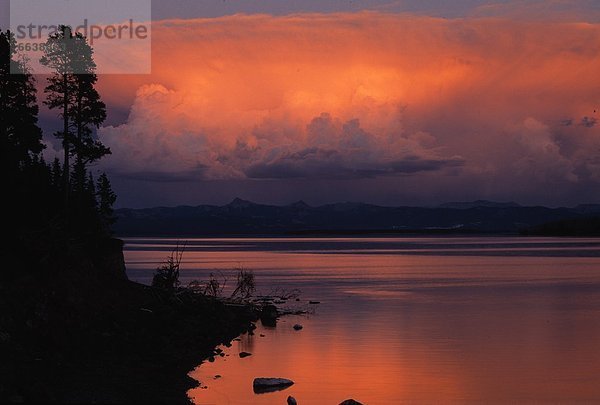 Sonnenuntergang  See  zeigen  Yellowstone Nationalpark  Bimsstein