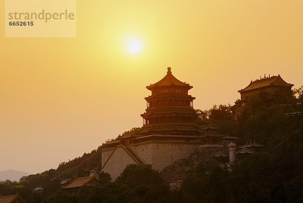 Sommer  Sonnenuntergang  Palast  Schloß  Schlösser  Peking  Hauptstadt  China  Pagode