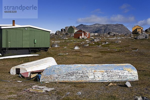 Houses And Boats In Nanortalik  Island Of Qoornoq  Province Of Kitaa  Southern Greenland