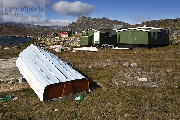 Houses And Boat In Nanortalik  Island Of Qoornoq  Province Or Kitaa  Southern Greenland