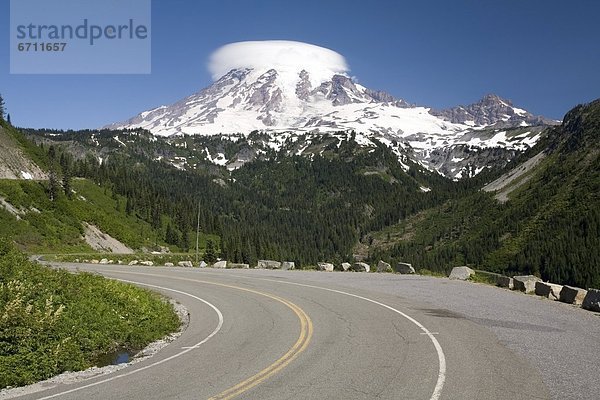 'Empty Road  Mt. Rainier In Background