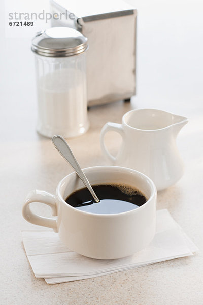 Tasse  Zucker  Kaffee  Tisch  Milch