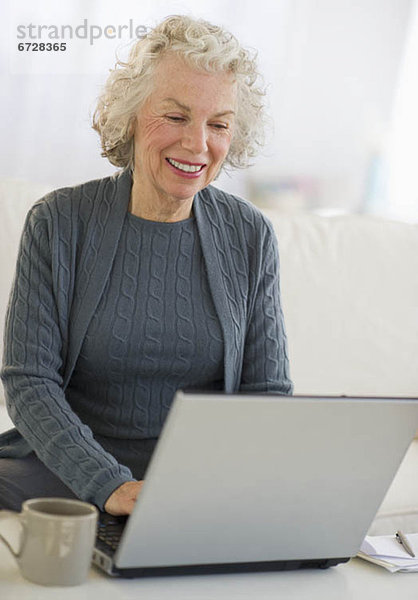 Vereinigte Staaten von Amerika USA Senior Senioren benutzen Frau Notebook Wohnhaus