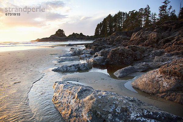 niedrig  nahe  Sonnenuntergang  Gezeiten  zeigen  Tofino  British Columbia  Bucht