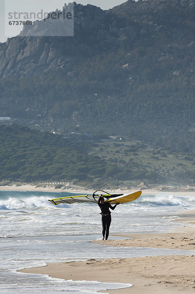 Windsurfer  surfer  einsteigen  tragen  gehen  Strand