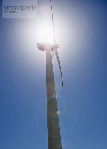 Vereinigte Staaten von Amerika USA Windturbine Windrad Windräder Himmel blau Sonnenlicht Kalifornien Palm Springs