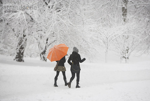 gehen  Schnee  2  Mädchen