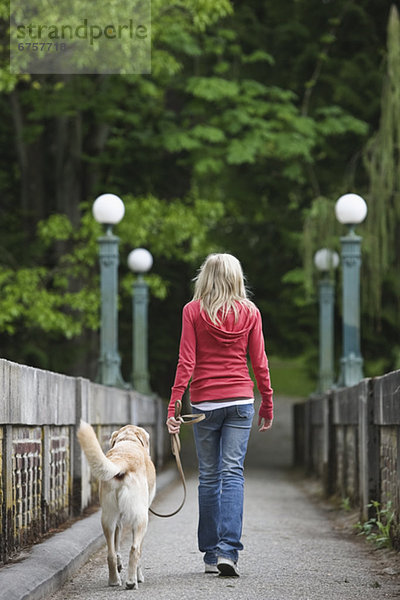 gehen  Hund  Brücke  Mädchen