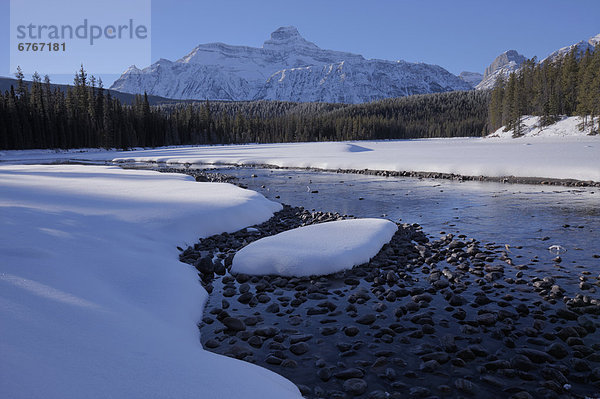 Winter  Fluss  Athabasca River  Rocky Mountains  Jasper Nationalpark  Alberta  kanadisch