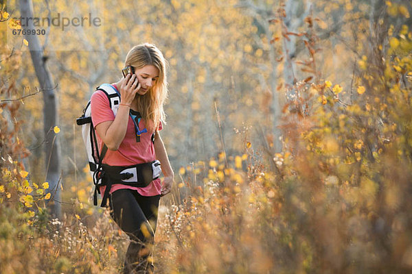 Vereinigte Staaten von Amerika  USA  Handy  Frau  sprechen  Wald  wandern  Kurznachricht  jung  Utah