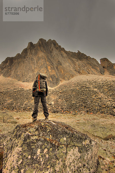 Felsbrocken  stehend  wandern  groß  großes  großer  große  großen  Tombstone Territorial Park  Yukon