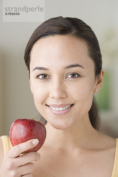 Portrait  Attraktivität  Frau  halten  Apfel