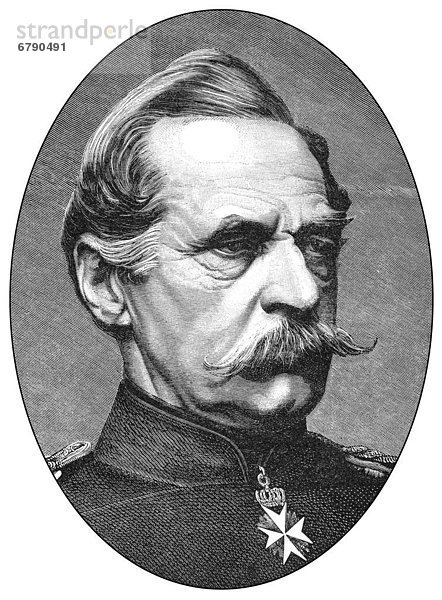 Historische Zeichnung  Portrait von Albrecht Theodor Emil Graf von Roon  1803 - 1879  ein preußischer Politiker  Generalfeldmarschall und Kriegsminister im Deutsch-Französischen Krieg 1870-1871