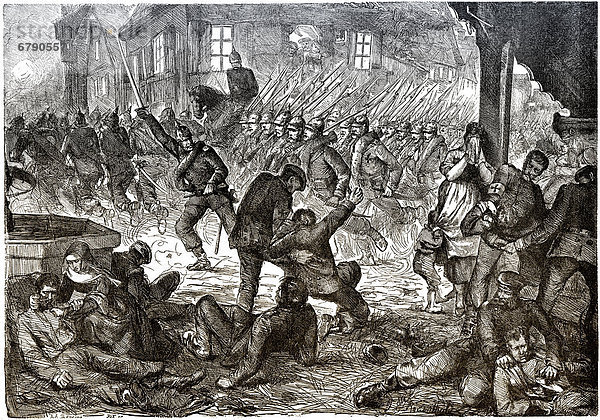 Historische Zeichnung  Szene aus der Schlacht bei Gravelotte am 16. August 1870  Deutsch-Französischer Krieg von 1870 - 1871 zwischen dem Kaiserreich Frankreich und dem Königreich Preußen