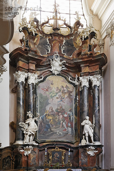 Seitenaltar mit Bild von Bartolomeo Altomonte  Stiftskirche  Stift Engelszell  Gemeinde Engelhartszell an der Donau  Innviertel  Oberösterreich  Österreich  Europa