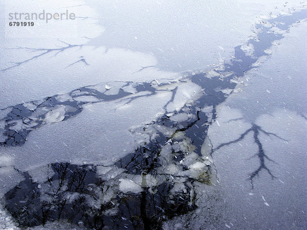 Pele in Ice  Rhode Island  Warren  Winterschnee  der auf Risse in Water eisbedeckte.