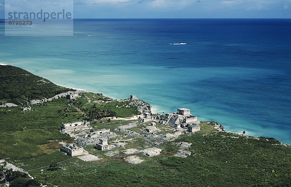 Schönheit  Ozean  Küste  Ruine  Mexiko  vorwärts  Maya  Fernsehantenne  Tulum  Halbinsel Yucatan