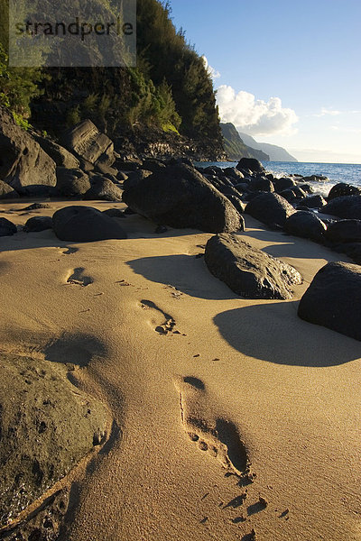 Strand  Sand  Fußabdruck  Nachmittag  Hawaii  Kauai  Na Pali Coast