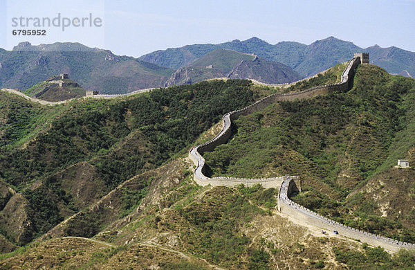 China  Mu Tian Yu  The Great Wall Of China  Überblick über gewundenen Wand von oben