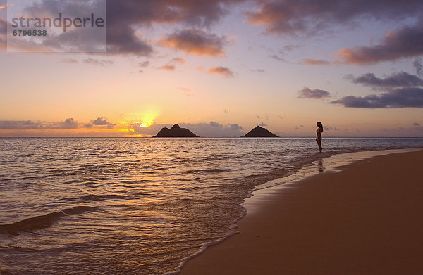 entfernt  Frau  Silhouette  Sonnenaufgang  Insel  jung  Hawaii  Oahu