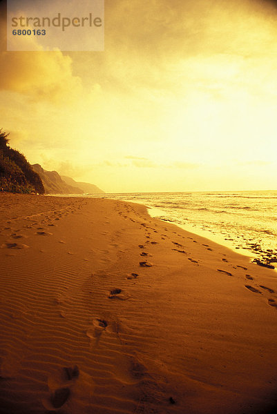 Wasser Strand Sonnenuntergang Sand Fußabdruck Hawaii Kauai Na Pali Coast