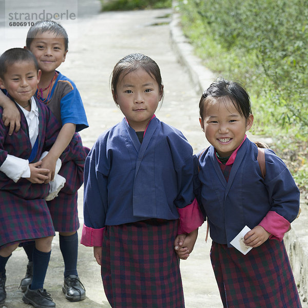 Group Of Bhutanese Schoolchildren  Chokhor Valley Bhutan