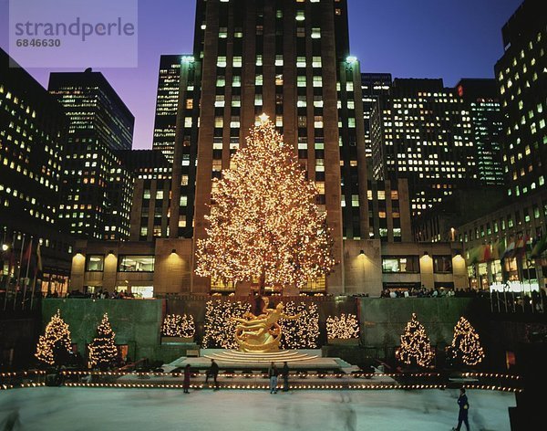 Vereinigte Staaten von Amerika  USA  Inlineskater  Einkaufszentrum  New York City  Baum  Eis  Weihnachten