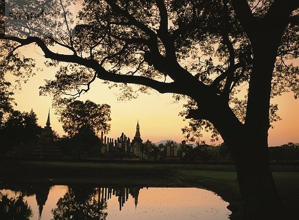 Sonnenuntergang  Silhouette  Ruine  Sukhothai  Thailand