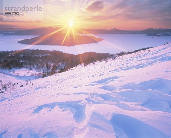 Winter  Schönheit  über  Sonnenaufgang  See  Hokkaido  Japan  Kussharo