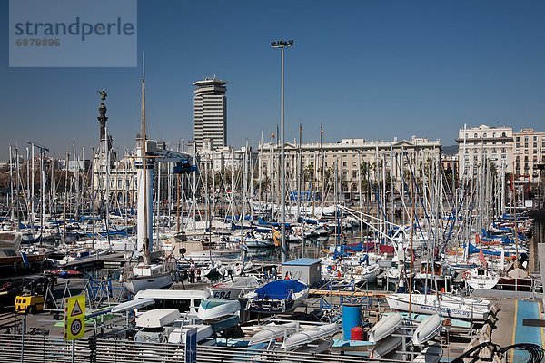 zeigen  Hafen  Europa  Monument  Ansicht  Port Vell  Barcelona  Katalonien  Columbus  Spanien
