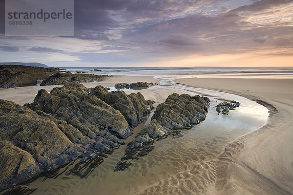 Europa  Felsen  Strand  Sonnenuntergang  Großbritannien  Sand  Devon  England  Woolacombe