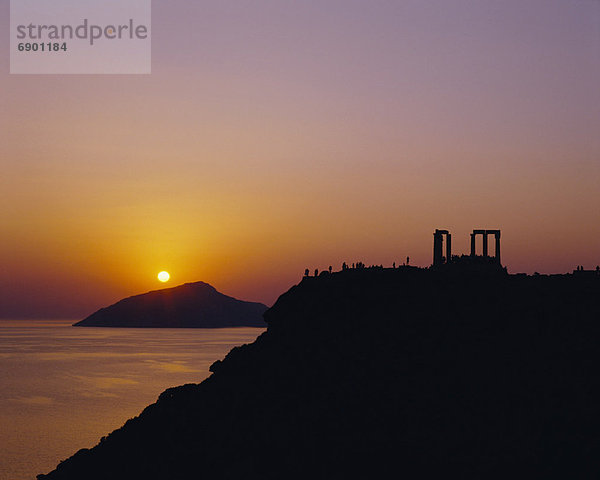 Sonnenuntergang über Poseidon Griechenland Sounion
