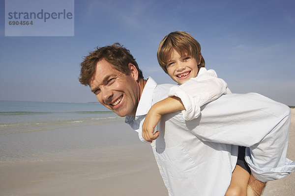 Father on Beach with Son  Majorca  Spain