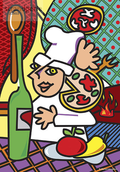Produktion  Illustration  Pizza  Köchin