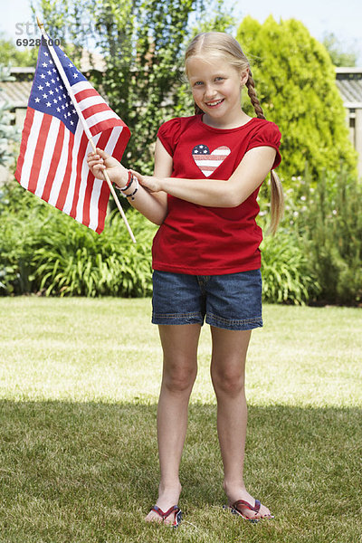 Portrait  halten  Fahne  amerikanisch  Mädchen
